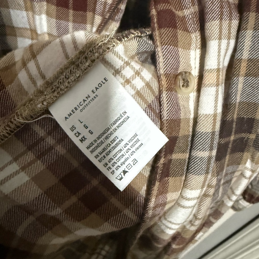 American Eagle Eyelet Top with Brown Plaid Trim - Cream & Brown - Picture 4 of 5